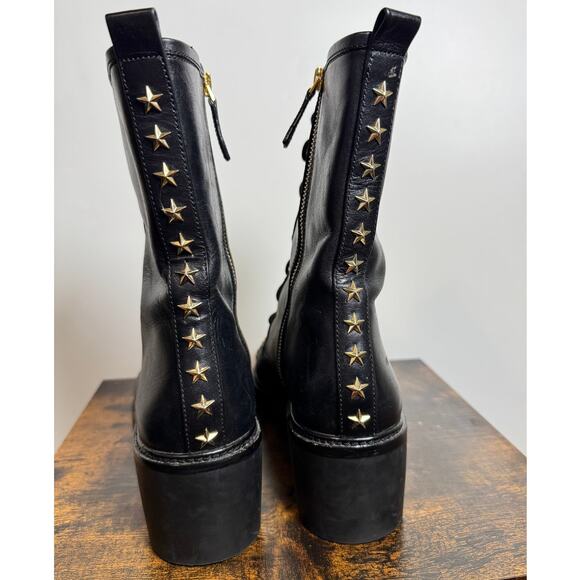 Michael Kors Cody Lace Up Boots 9 M Metallic Stars Stud Zip black leather - Picture 4 of 7